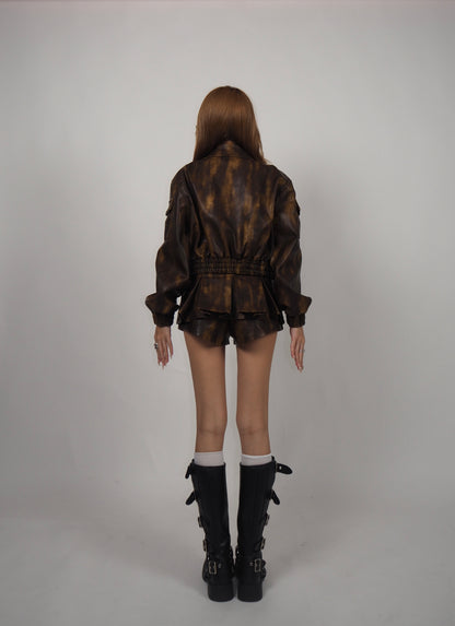 PU Leather Riders jacket x Skirt SET