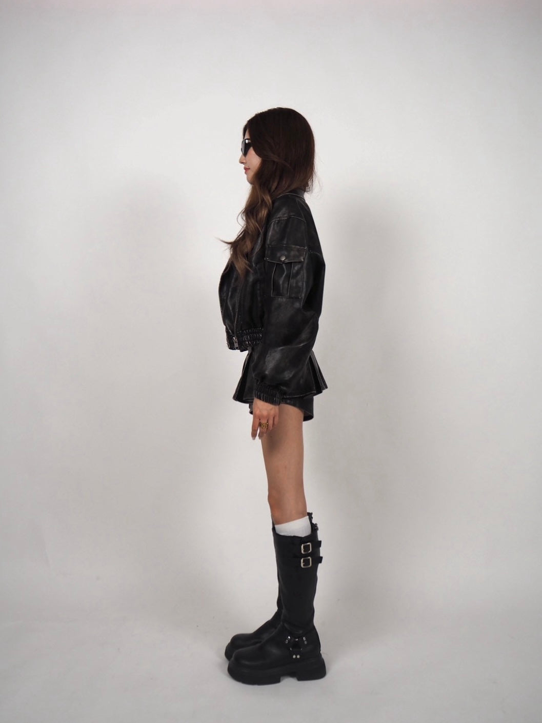 PU Leather Riders jacket x Skirt SET