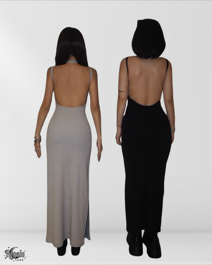 BACK OPEN スリットラメワンピース