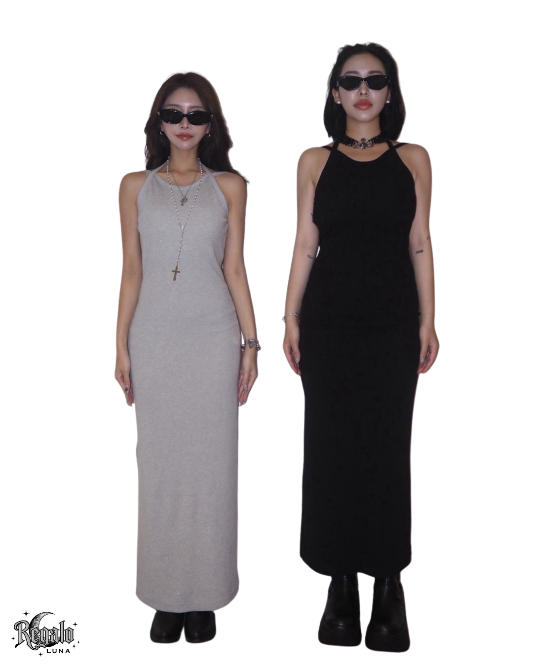 BACK OPEN スリットラメワンピース