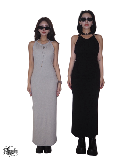 BACK OPEN スリットラメワンピース