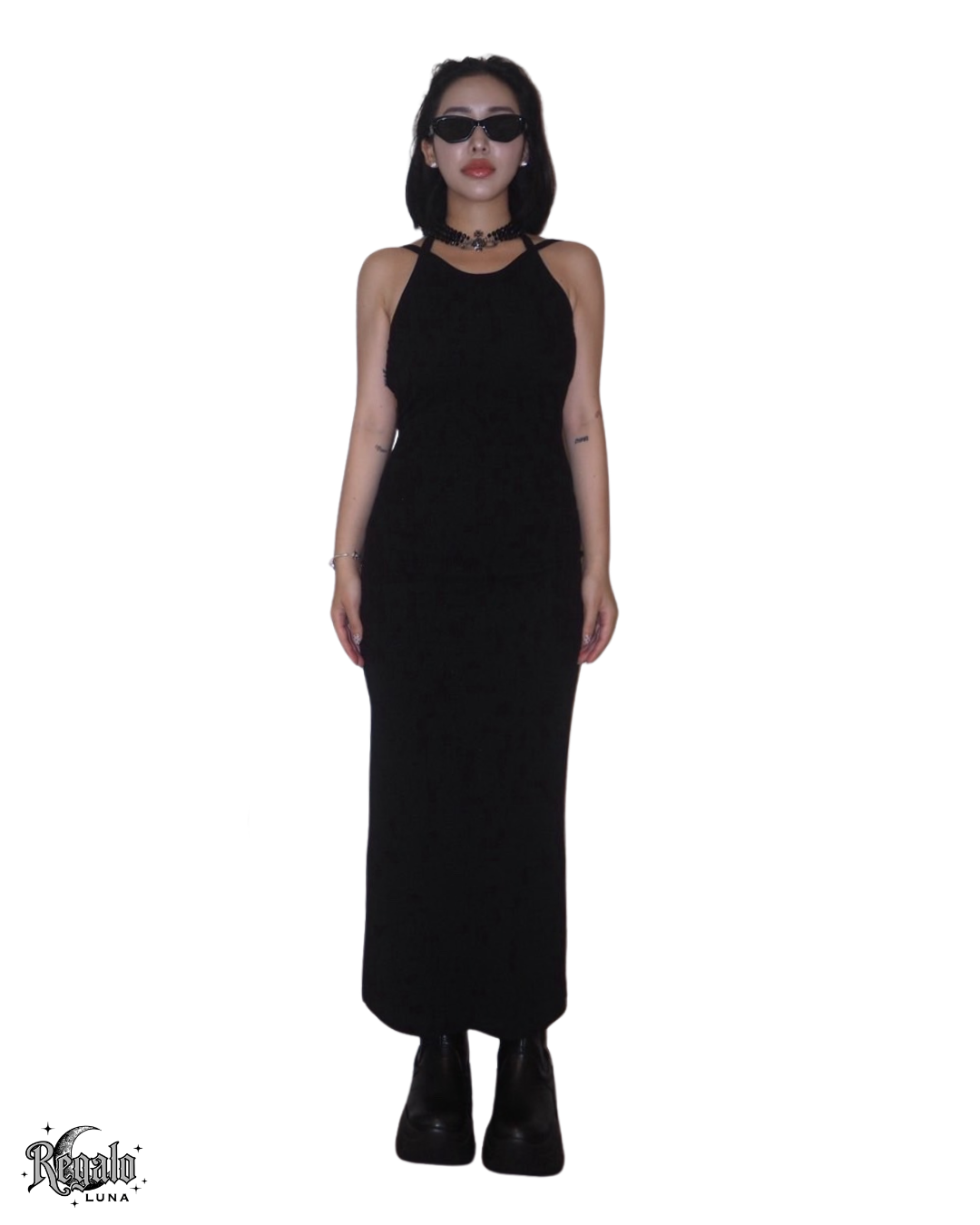 BACK OPEN スリットラメワンピース