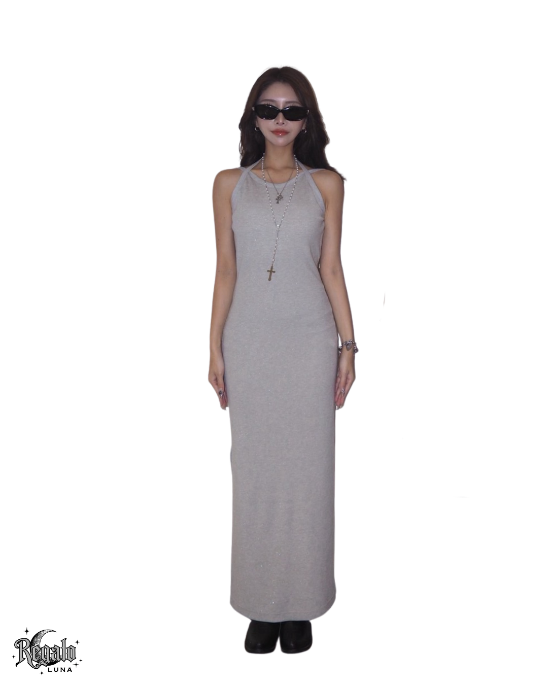 BACK OPEN スリットラメワンピース