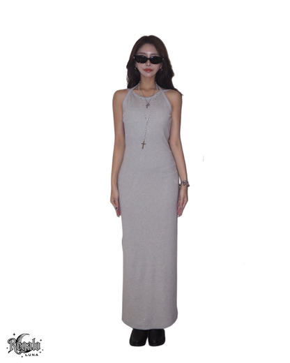 BACK OPEN スリットラメワンピース